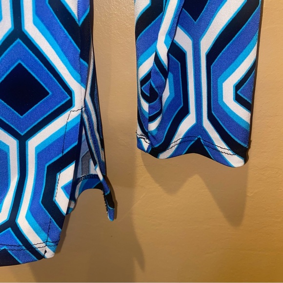 MICHAEL KORS Amalfi Blue Black Geometric Silk Blouse Long Sleeve Top Shirt - Picture 6 of 10